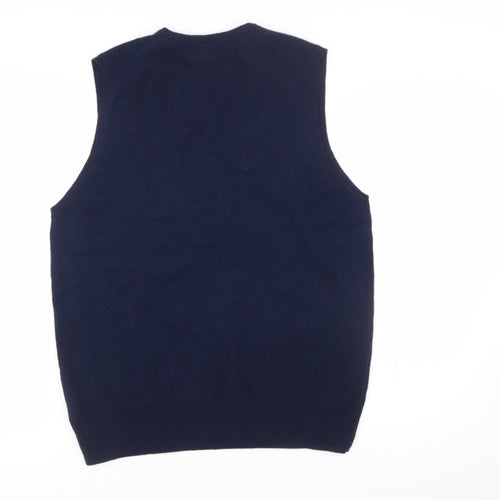 Marks and Spencer Men's Blue Wool V-Neck Sleeveless Vest Jumper M