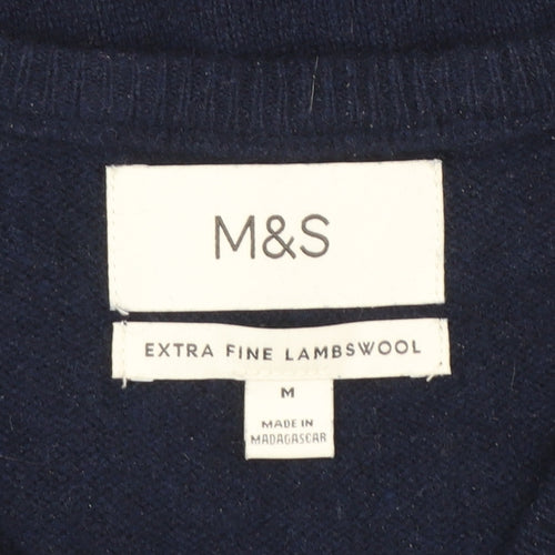 Marks and Spencer Men's Blue Wool V-Neck Sleeveless Vest Jumper M