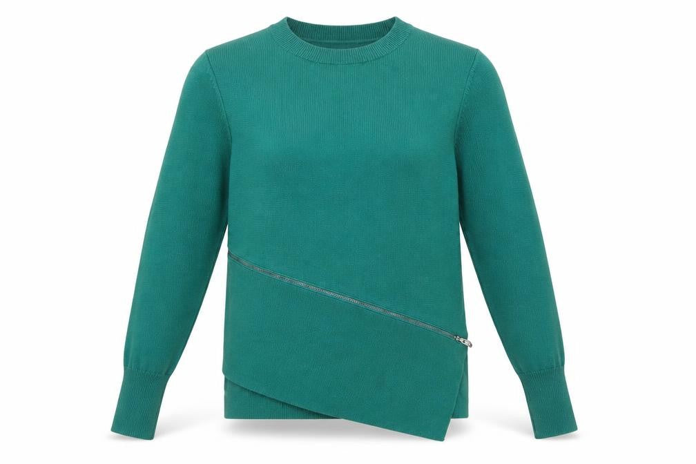 Front view of Damsel in a Dress Green Women's, size 10, Crew Neck Zip jumper