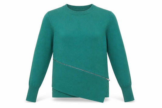 Front view of Damsel in a Dress Green Women's, size 10, Crew Neck Zip jumper
