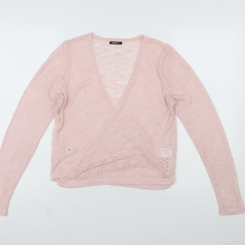 Roman Women Pink Wrap Knit Jumper Size 10 Acrylic Blend Long Sleeve