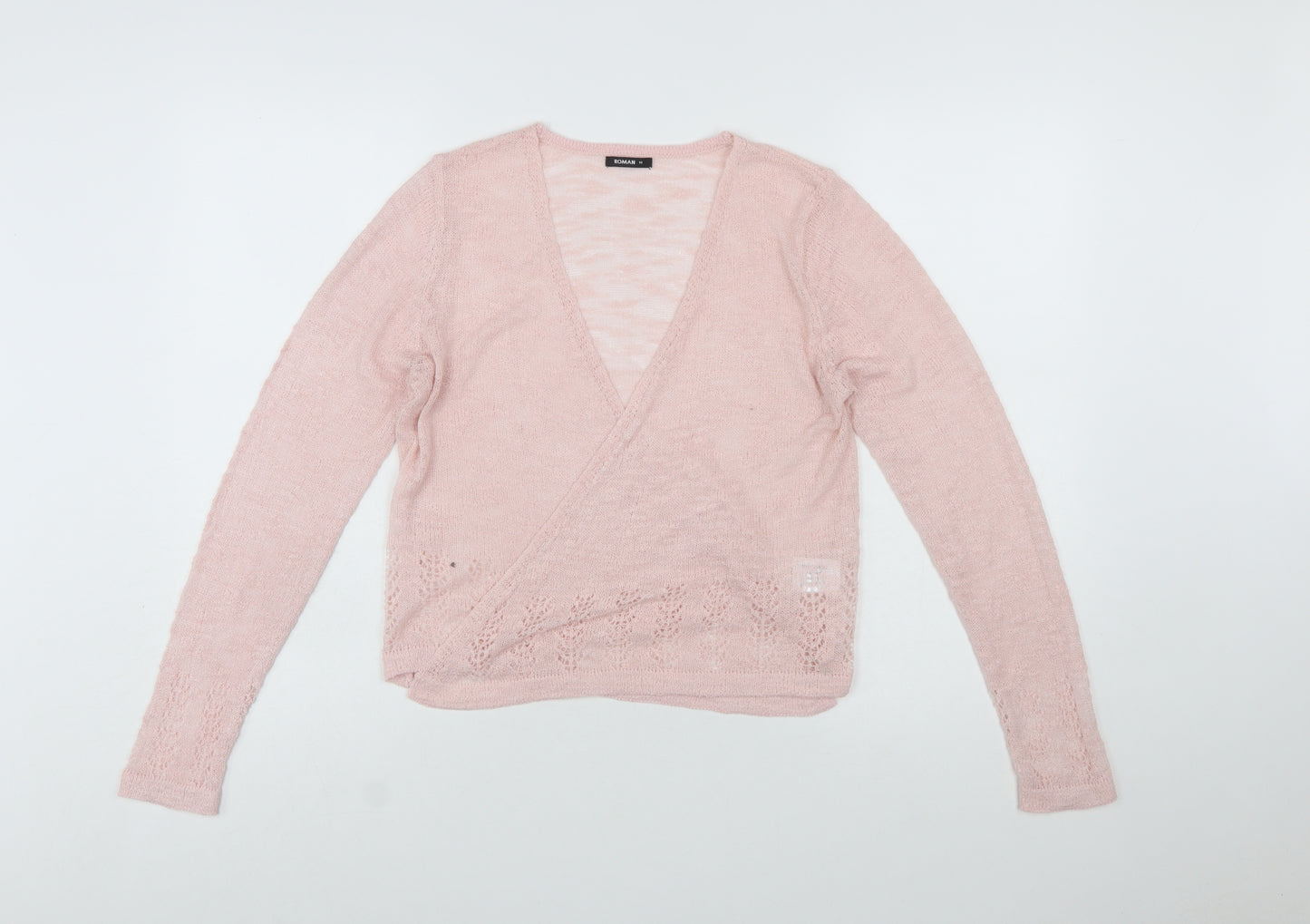 Roman Women Pink Wrap Knit Jumper Size 10 Acrylic Blend Long Sleeve