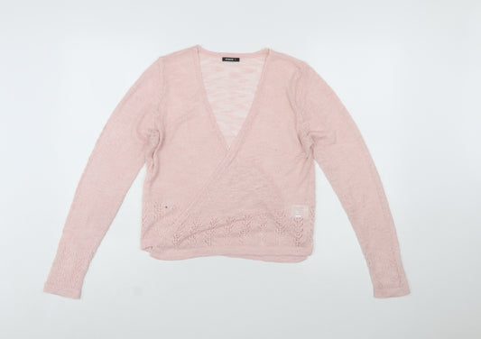 Roman Women Pink Wrap Knit Jumper Size 10 Acrylic Blend Long Sleeve