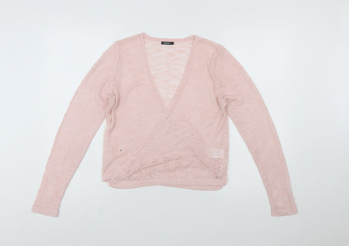 Roman Women Pink Wrap Knit Jumper Size 10 Acrylic Blend Long Sleeve