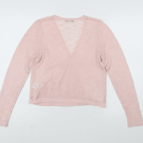 Roman Women Pink Wrap Knit Jumper Size 10 Acrylic Blend Long Sleeve