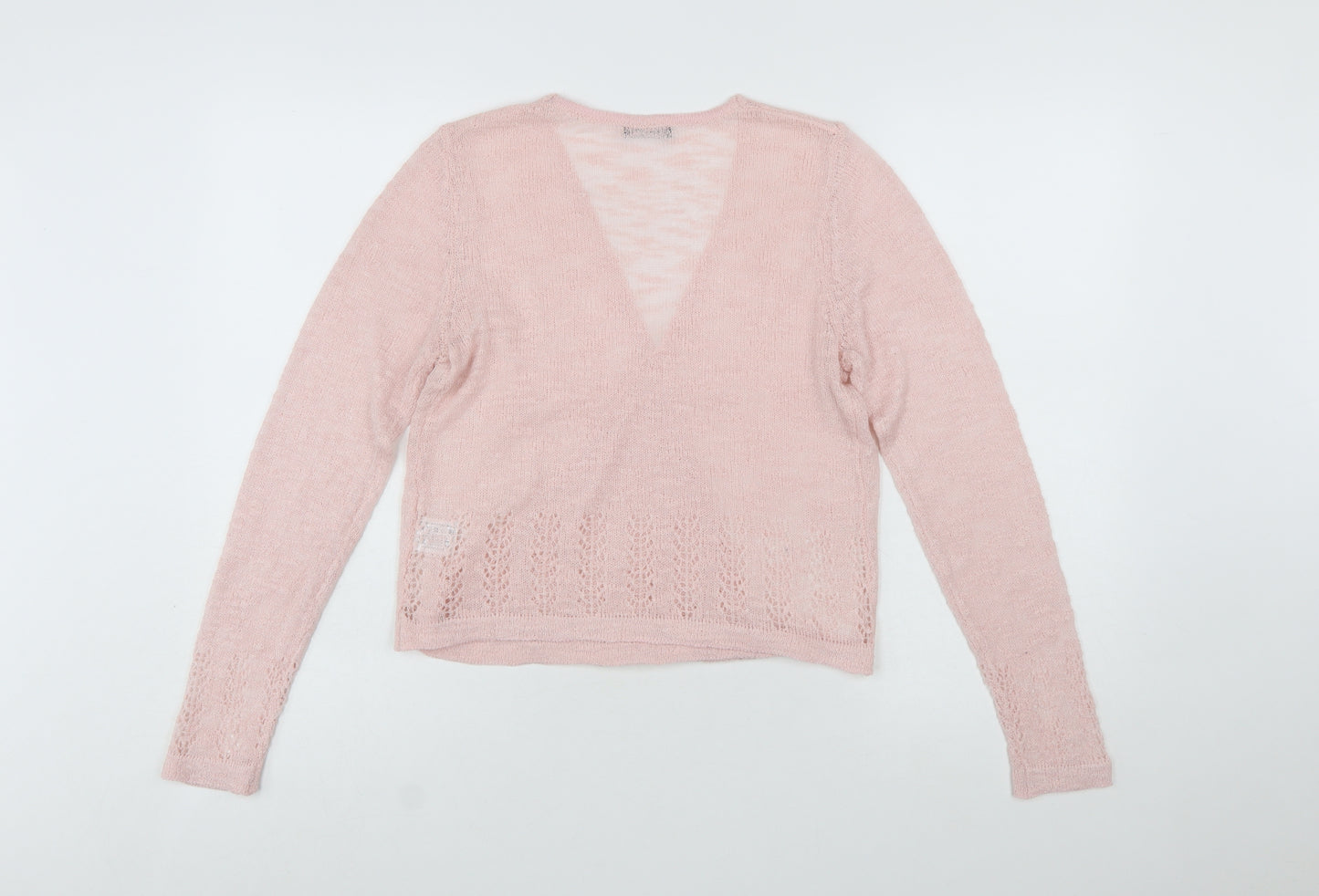Roman Women Pink Wrap Knit Jumper Size 10 Acrylic Blend Long Sleeve