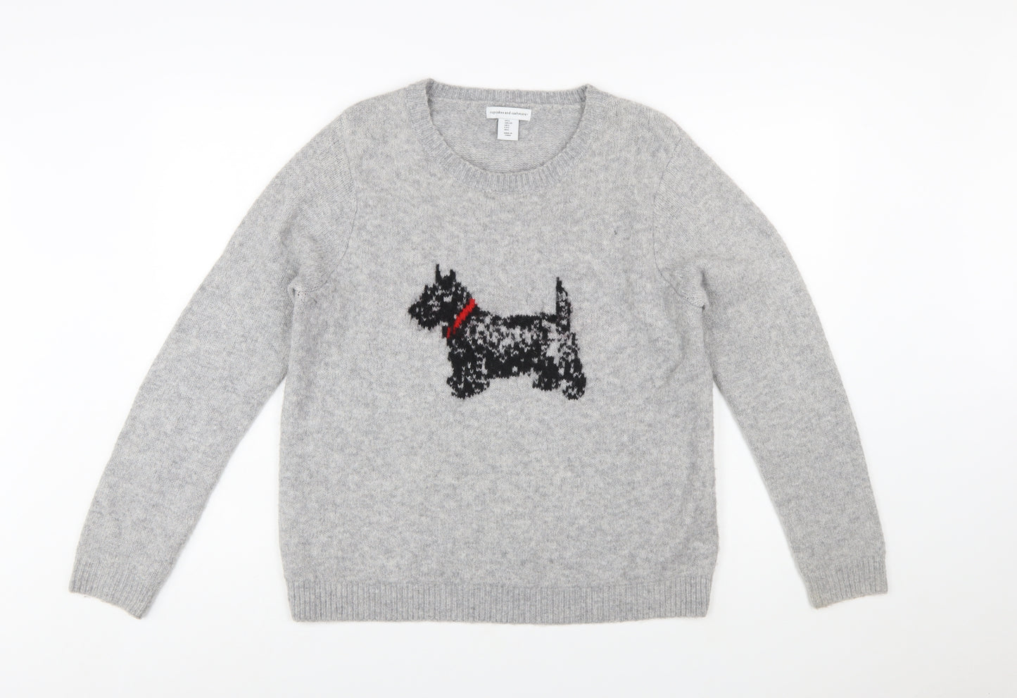 Cupcakes and Cashmere Women Grey L Pullover Dog Knit Jumper