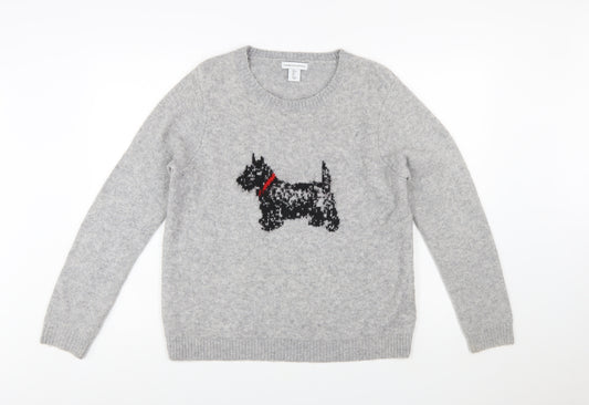Cupcakes and Cashmere Women Grey L Pullover Dog Knit Jumper