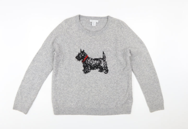 Cupcakes and Cashmere Women Grey L Pullover Dog Knit Jumper