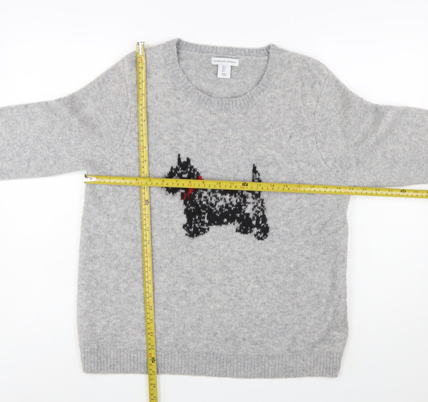 Cupcakes and Cashmere Women Grey L Pullover Dog Knit Jumper