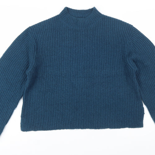 AND/OR Womens Blue Mock Neck Chunky-Knit Wool Blend Jumper M