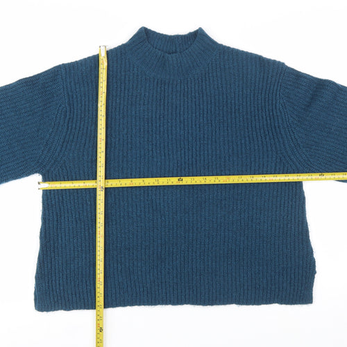 AND/OR Womens Blue Mock Neck Chunky-Knit Wool Blend Jumper M