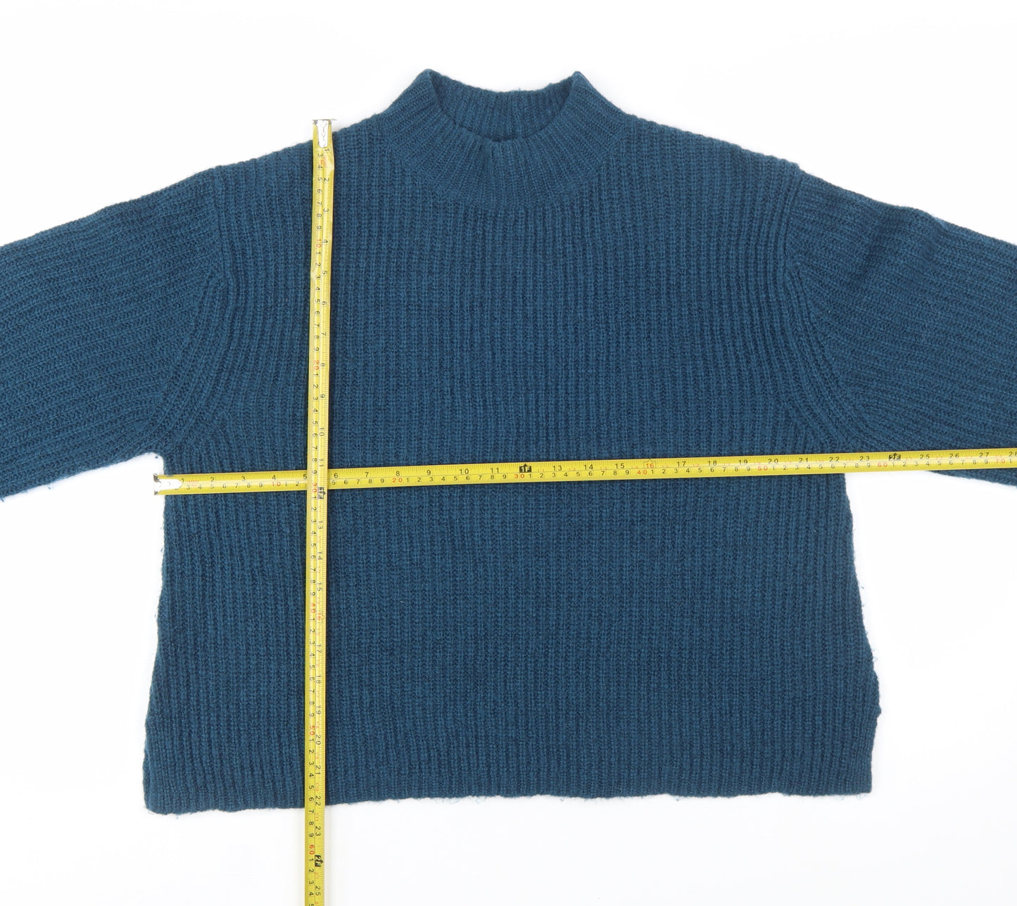 AND/OR Womens Blue Mock Neck Chunky-Knit Wool Blend Jumper M