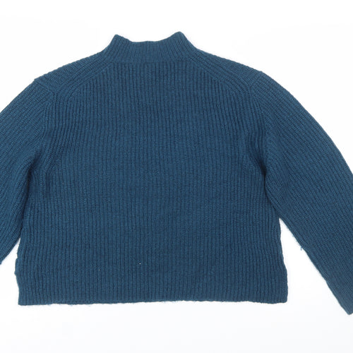 AND/OR Womens Blue Mock Neck Chunky-Knit Wool Blend Jumper M