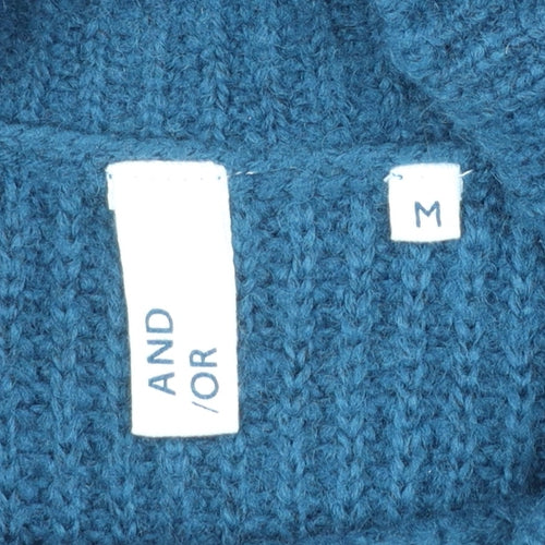 AND/OR Womens Blue Mock Neck Chunky-Knit Wool Blend Jumper M