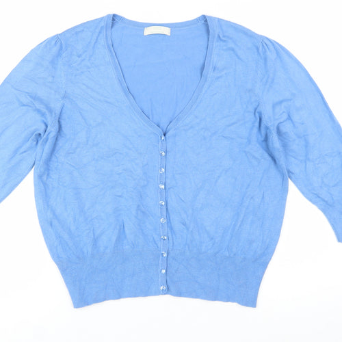 Marks and Spencer Women Blue Size 20 V-Neck Lightweight Cardigan