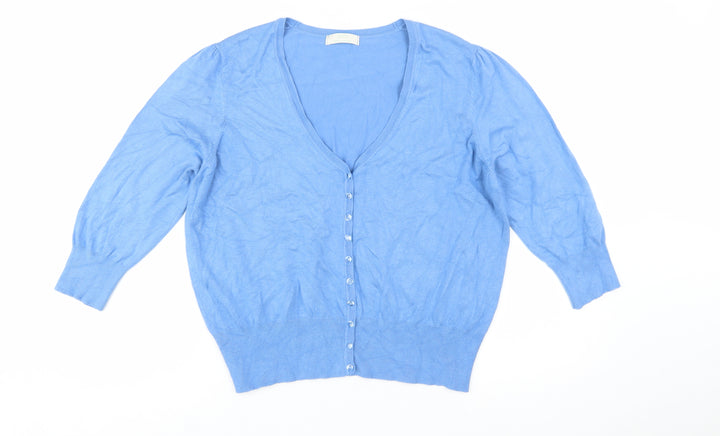 Marks and Spencer Women Blue Size 20 V-Neck Lightweight Cardigan