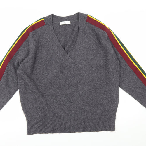 Sandro Women Grey Wool V-Neck Pullover Jumper Size L