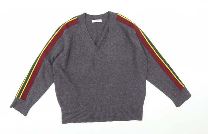 Sandro Women Grey Wool V-Neck Pullover Jumper Size L