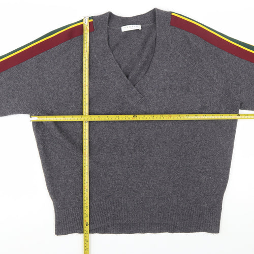 Sandro Women Grey Wool V-Neck Pullover Jumper Size L