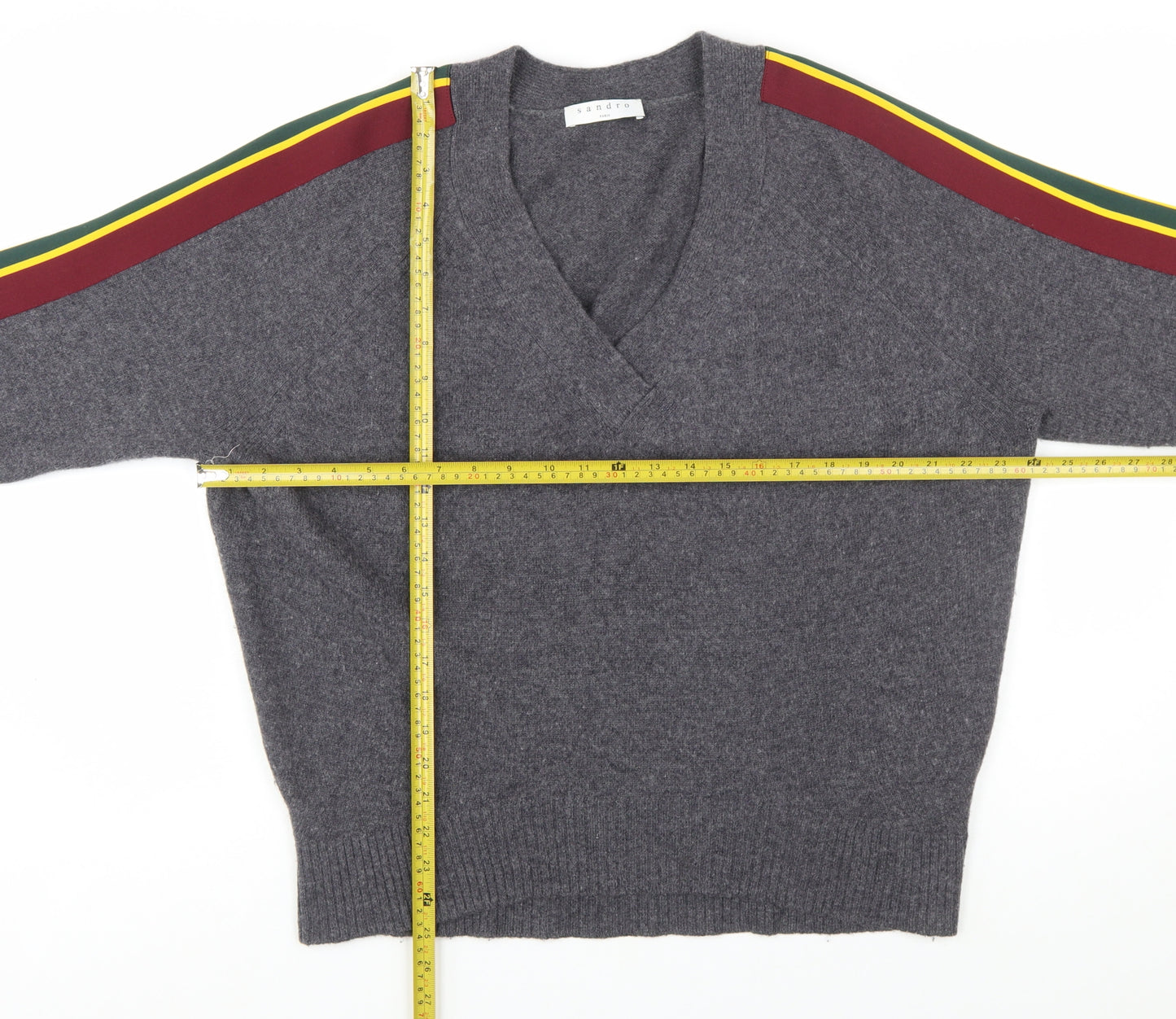 Sandro Women Grey Wool V-Neck Pullover Jumper Size L