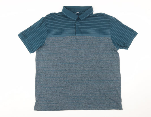 Dunnes Stores Men Blue Striped Polo Shirt Regular Fit XXL