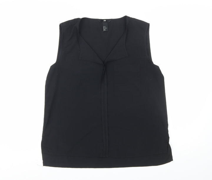 H&M Women's Black Sleeveless V-Neck Polyester Blouse Size 14