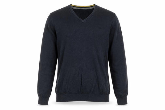 Front view of s.Oliver Men's Blue V-Neck Cotton Jumper, size S