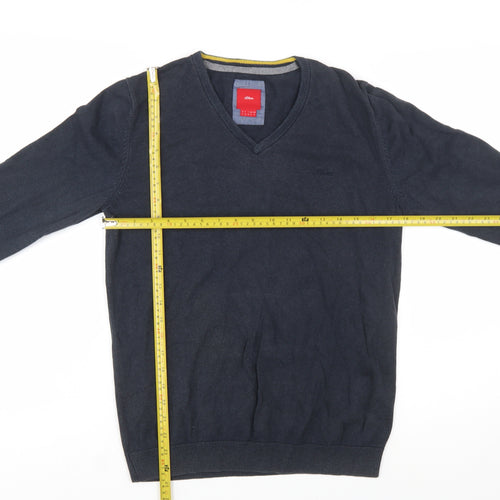 s.Oliver Men's Blue V-Neck Cotton Jumper Size S