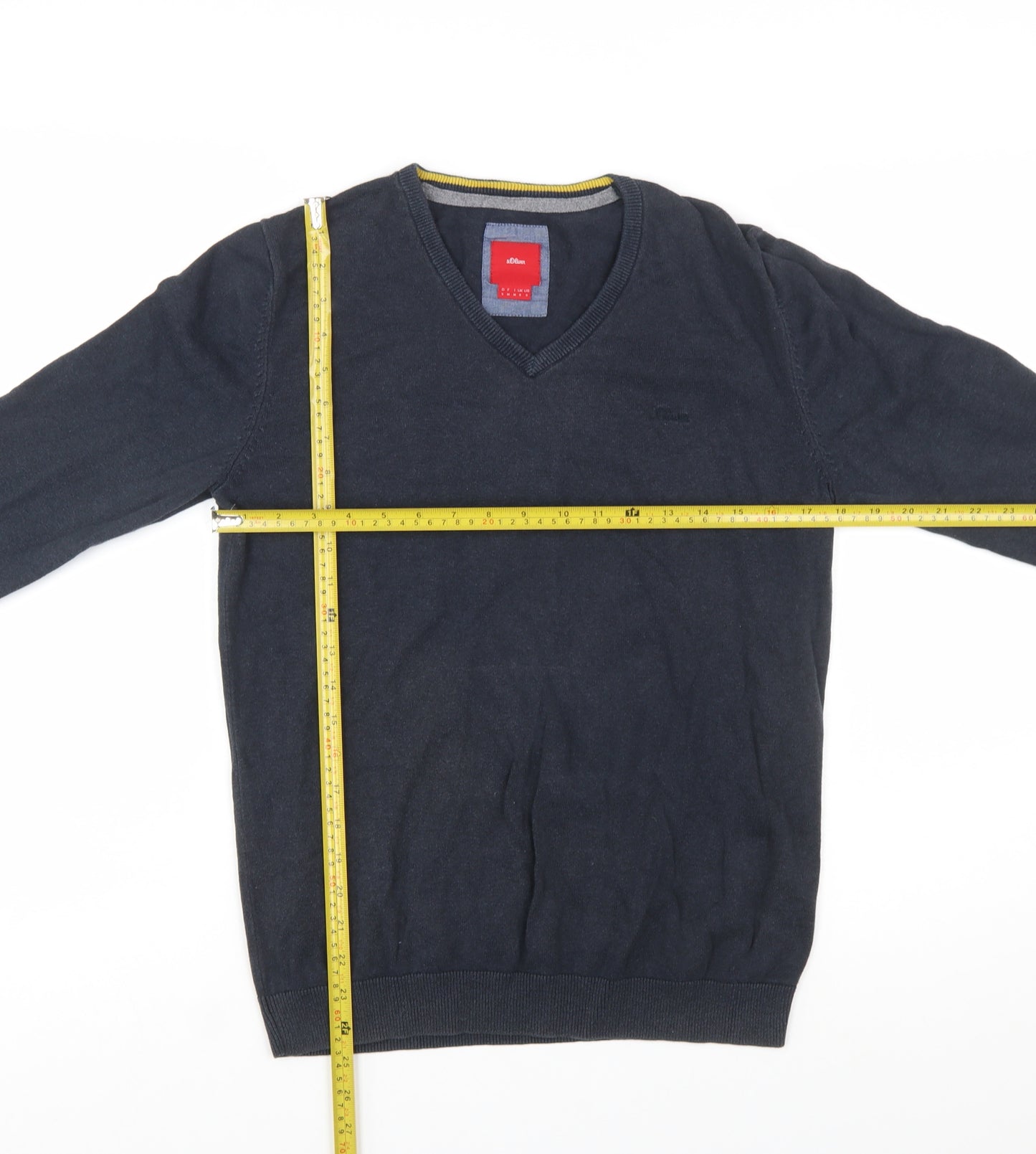 s.Oliver Men's Blue V-Neck Cotton Jumper Size S