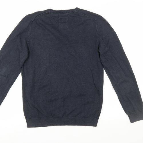 s.Oliver Men's Blue V-Neck Cotton Jumper Size S