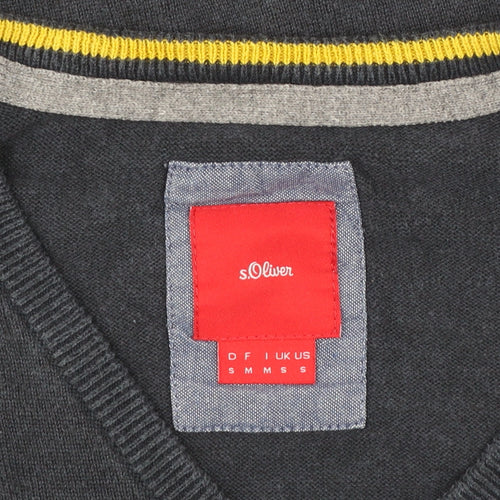 s.Oliver Men's Blue V-Neck Cotton Jumper Size S