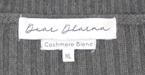 Dear Dharma Womens Green Cashmere Blend Ribbed Knit Jumper XL