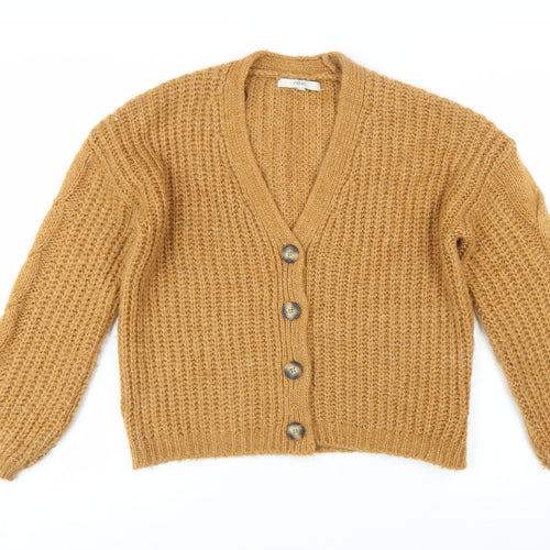 Next Womens Brown Chunky Knit V-Neck Button Cardigan Size S