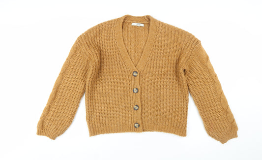 Next Womens Brown Chunky Knit V-Neck Button Cardigan Size S