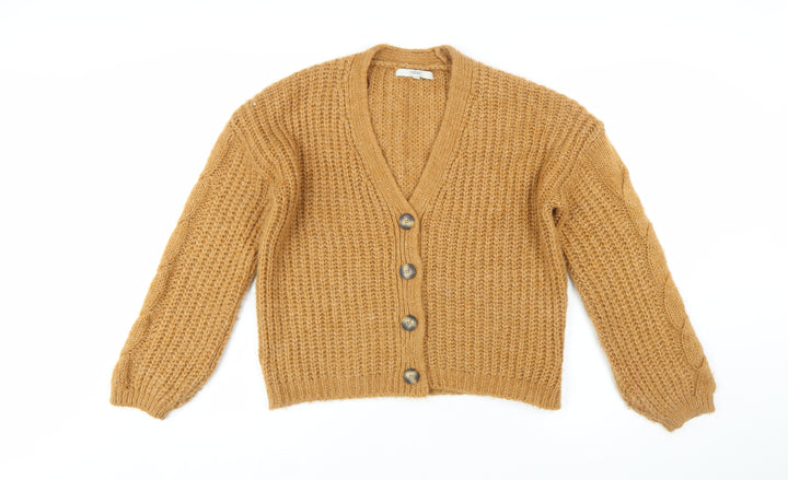 Next Womens Brown Chunky Knit V-Neck Button Cardigan Size S