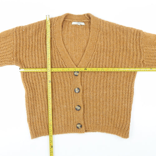 Next Womens Brown Chunky Knit V-Neck Button Cardigan Size S