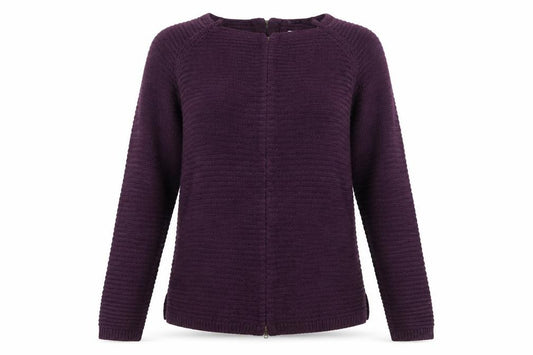 Front view of Intuition Women’s Purple Full Zip Chunky Knit Jumper, size UK 10/12