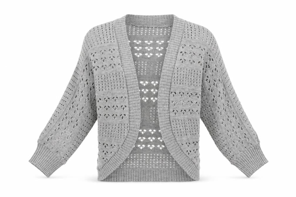 Front view of Debenhams Women’s Grey Open-Knit Cardigan, size UK 10