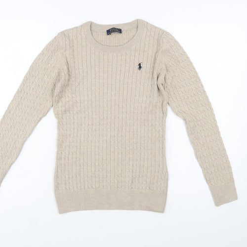 Ralph Lauren Women's Beige Cotton Cable Knit Jumper Size S