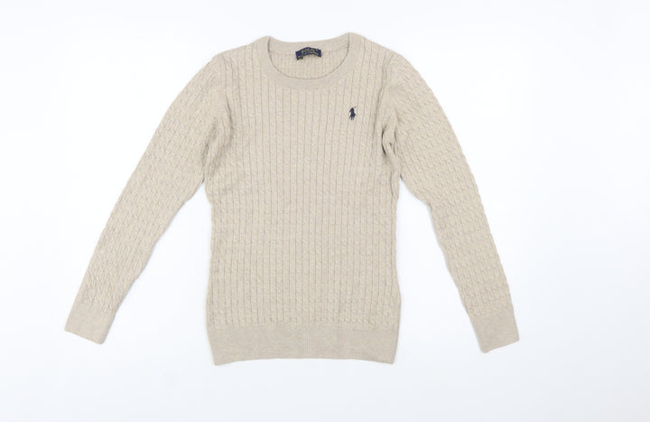 Ralph Lauren Women's Beige Cotton Cable Knit Jumper Size S