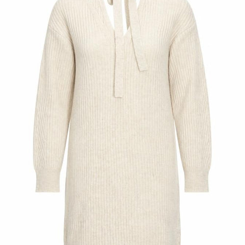 Miss Selfridge Women Beige Knit Jumper Dress Size 10 V-Neck Long Sleeve