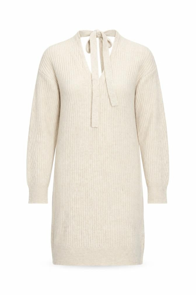 Miss Selfridge Women Beige Knit Jumper Dress Size 10 V-Neck Long Sleeve