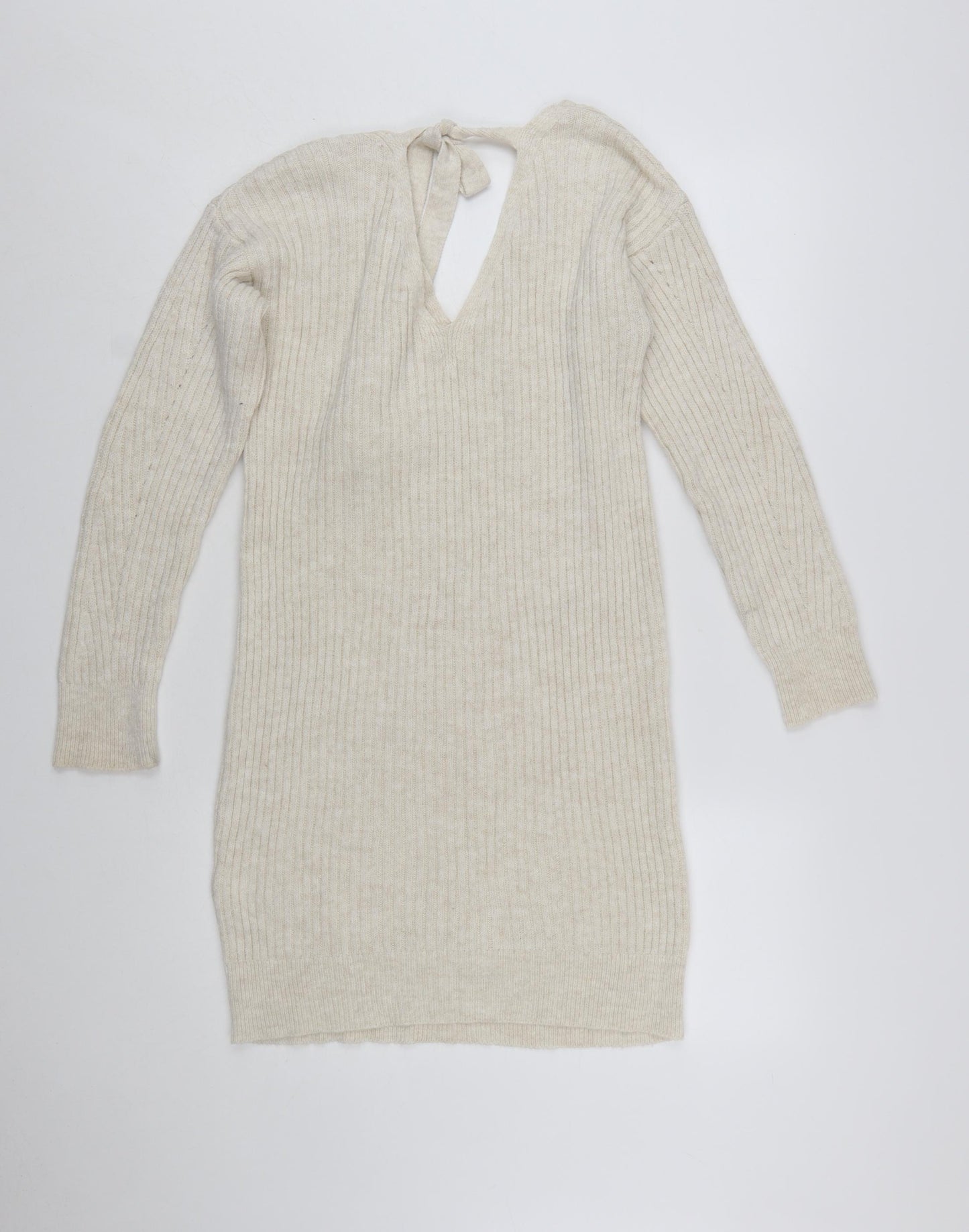 Miss Selfridge Women Beige Knit Jumper Dress Size 10 V-Neck Long Sleeve