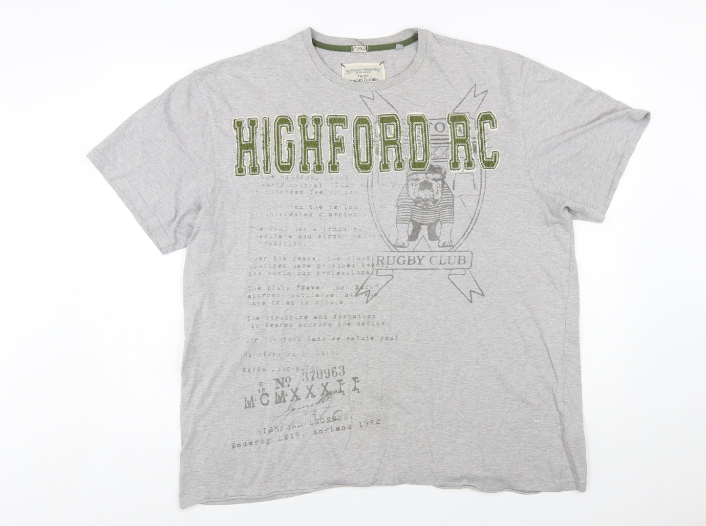 Next Men Grey 2XL Rugby Club Graphic T-Shirt Short Sleeve