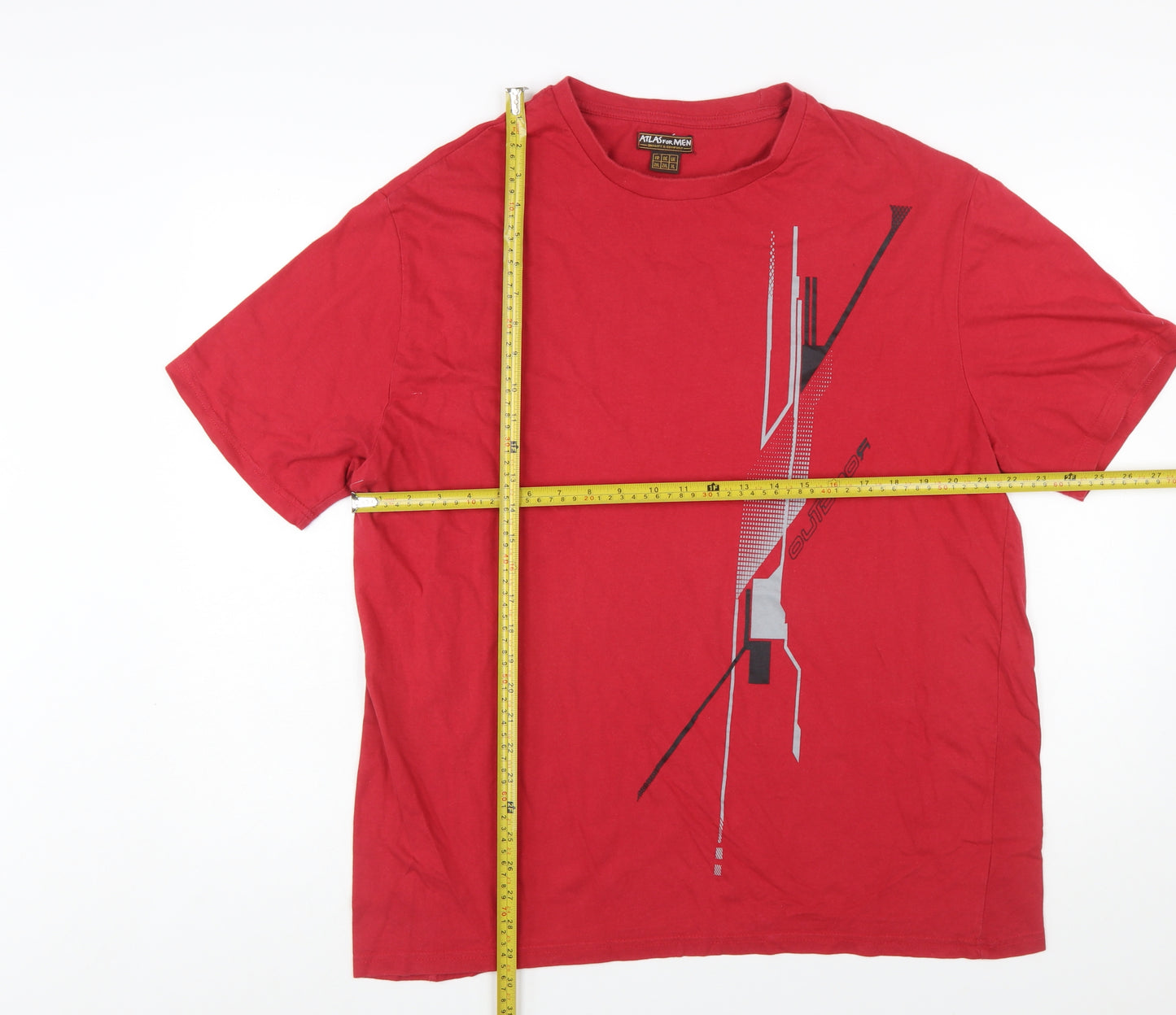 Atlas For Men Red Graphic Print Crew Neck Cotton T-Shirt XL Men's