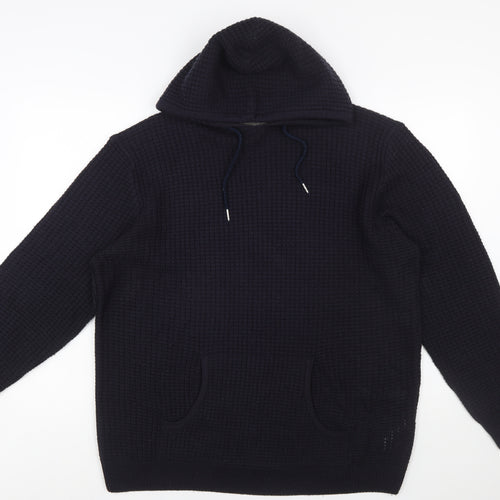 Soulstar Men's Black XL Waffle Knit Hooded Pullover Jumper