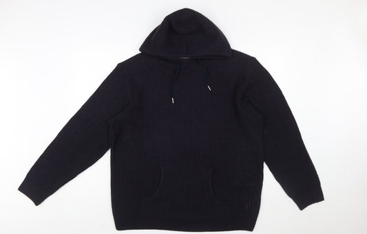 Soulstar Men's Black XL Waffle Knit Hooded Pullover Jumper
