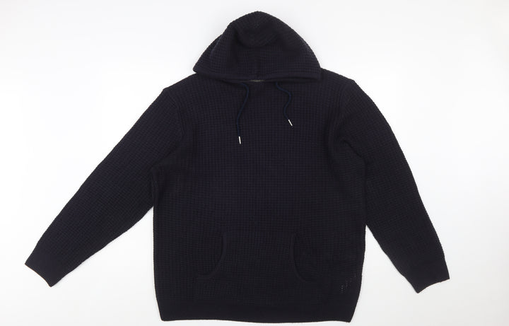 Soulstar Men's Black XL Waffle Knit Hooded Pullover Jumper