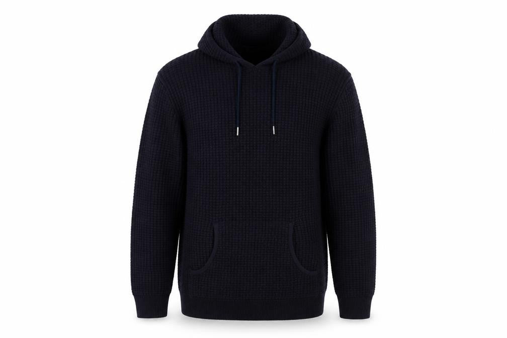 Front view of Soulstar Men's Black XL Waffle Knit Hooded jumper